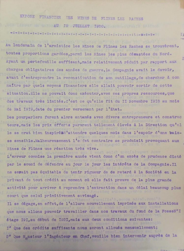 1918 – Constat des démolitions de la Première Guerre Mondiale et remise en service du carreau